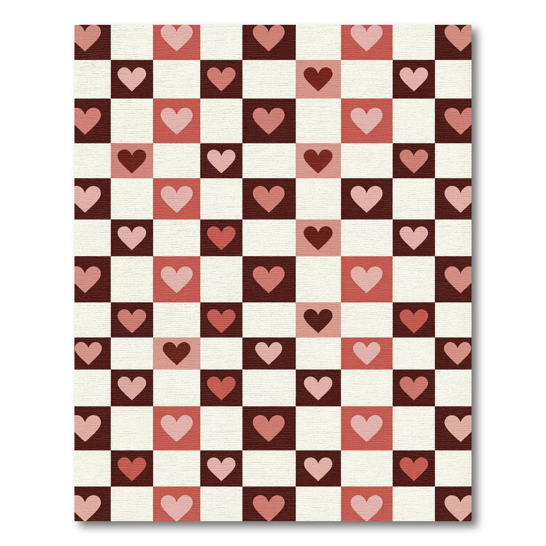 Red Pink Cream Heart Checkerboard Rug