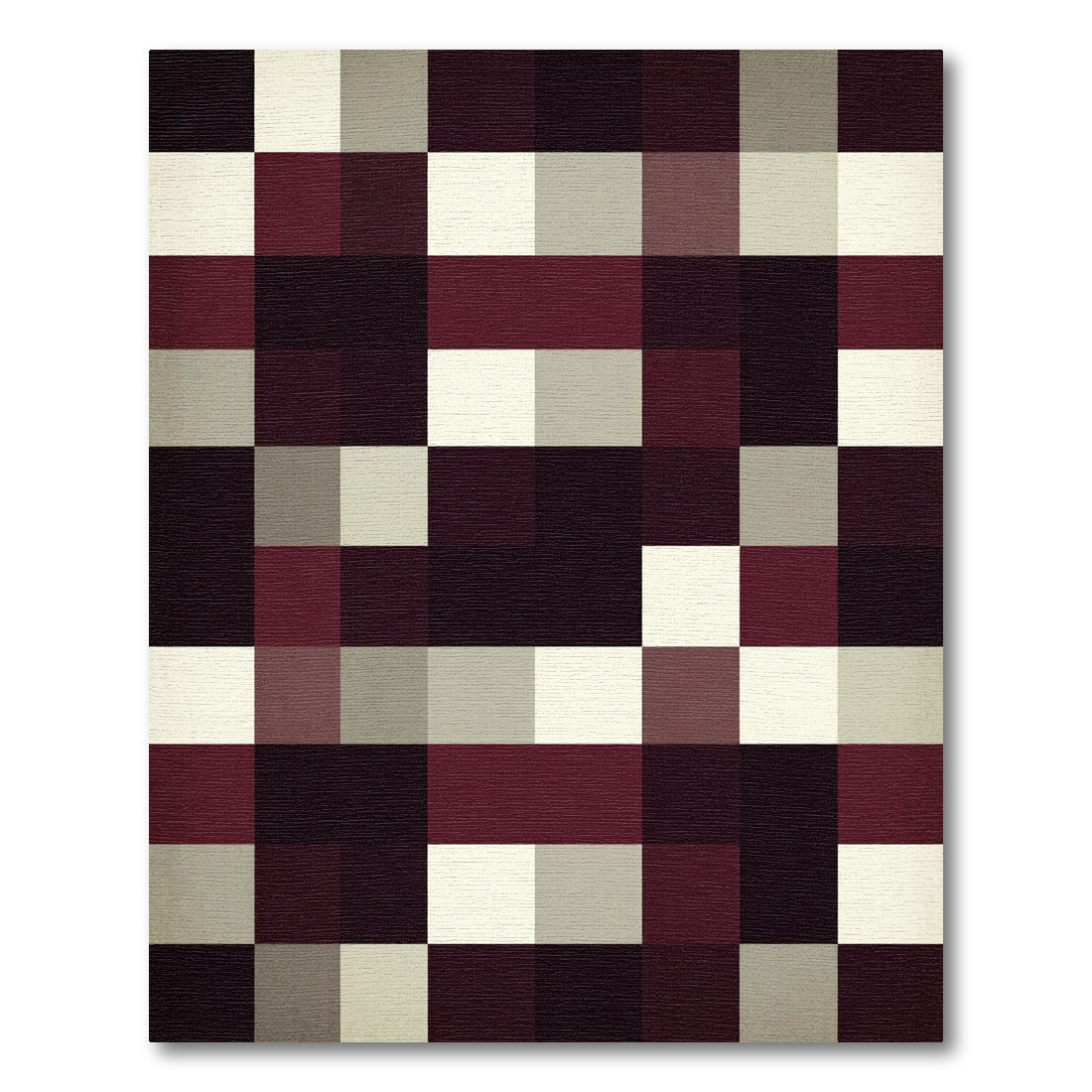 Burgundy Cream Gray Checkered Squares Rug