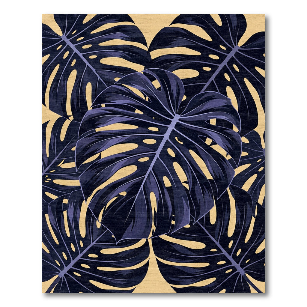 Dark Navy Tropical Monstera Leaf Art Rug