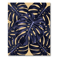Dark Navy Tropical Monstera Leaf Art Rug