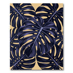 Dark Navy Tropical Monstera Leaf Art Rug