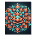 Vibrant Coral Teal Lotus Mandala Rug