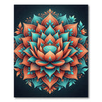 Vibrant Coral Teal Lotus Mandala Rug