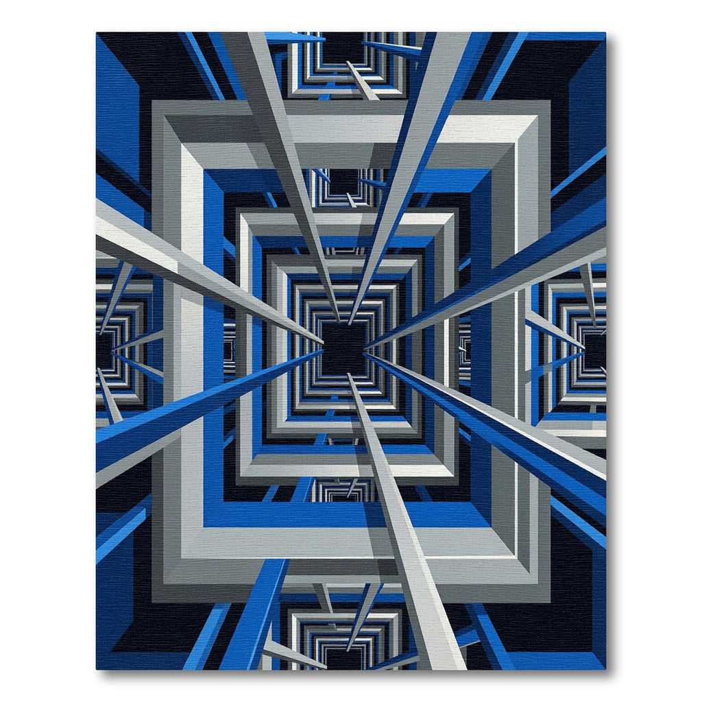 Modern Geometric Blue White Tunnel Rug