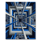 Modern Geometric Blue White Tunnel Rug