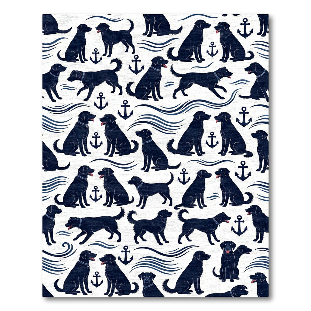 Coastal Navy Black Labrador Anchor Art Rug