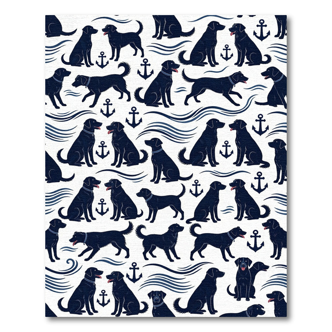 Coastal Navy Black Labrador Anchor Art Rug