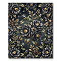 Midnight Black Floral Garden Rug