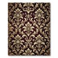 Elegant Gold Damask Deep Burgundy Scroll Rug
