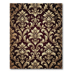 Elegant Gold Damask Deep Burgundy Scroll Rug