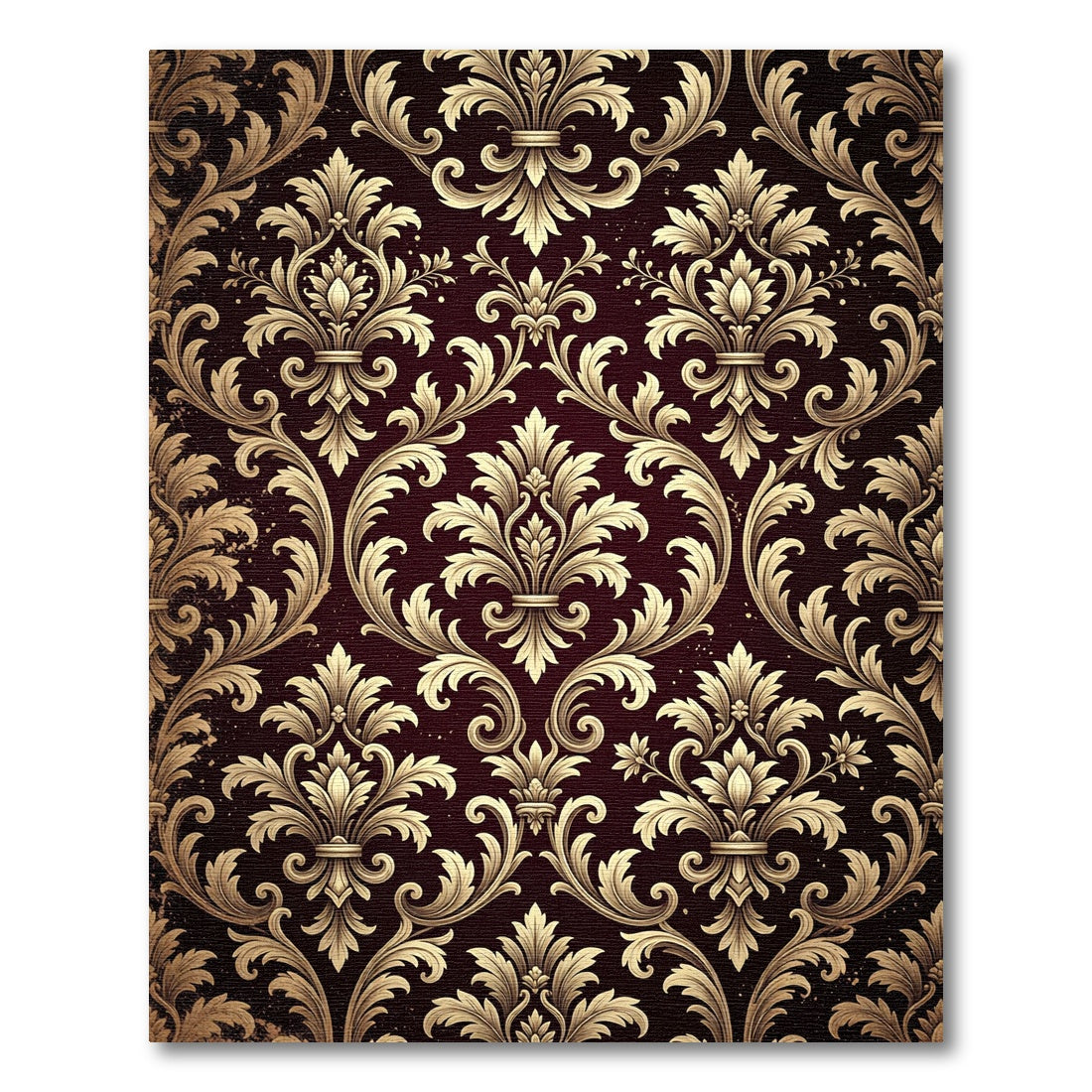 Elegant Gold Damask Deep Burgundy Scroll Rug