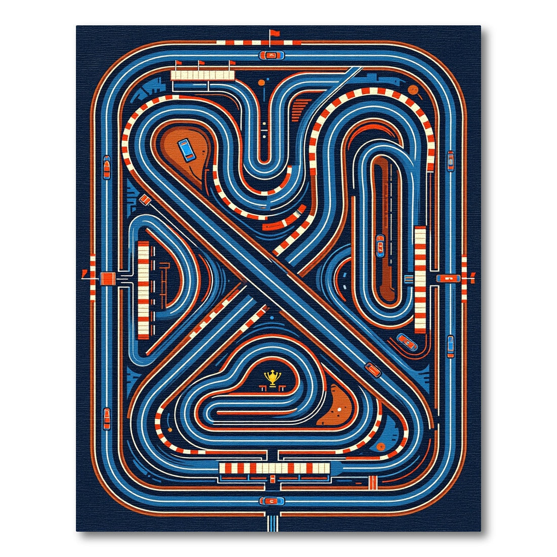 Mid-Century Abstract Racing Track Illustration Rug