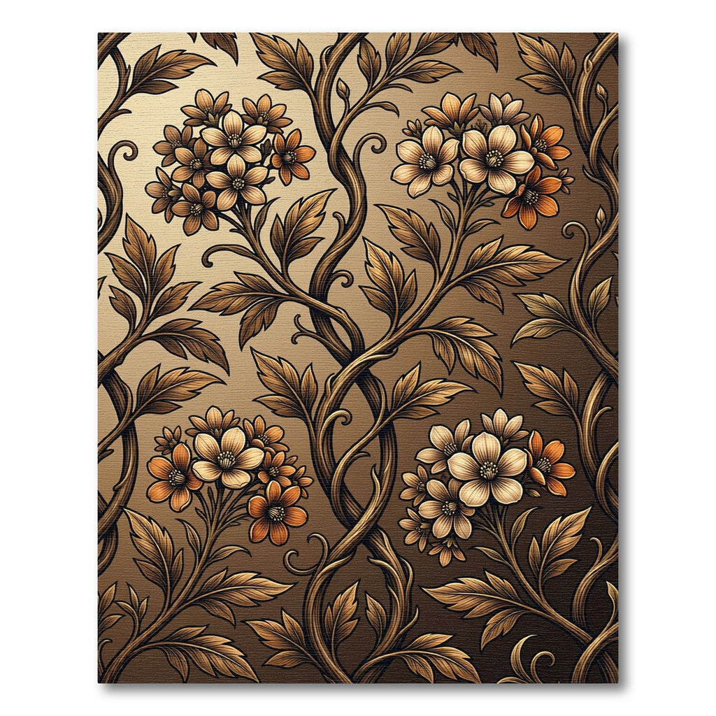 Warm Tan Floral Vine Symmetry Rug