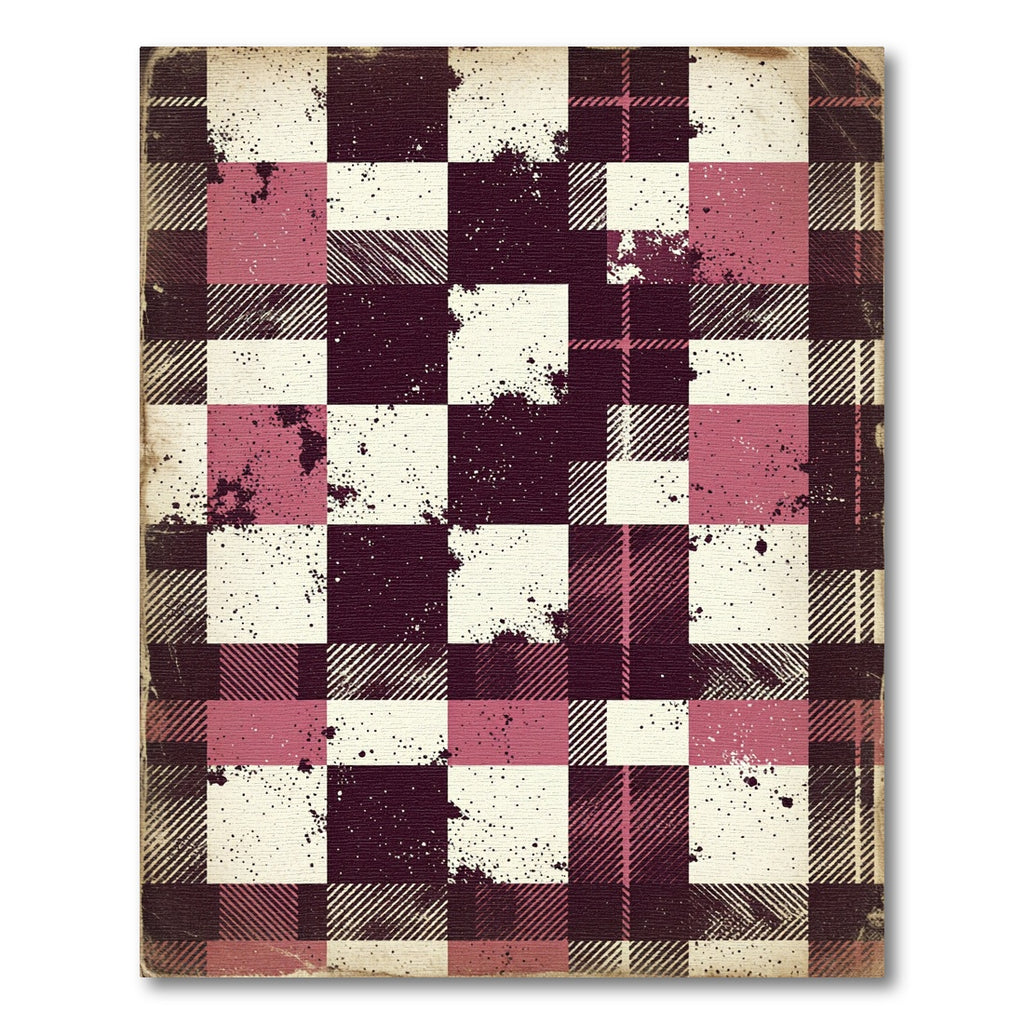 Rustic Pink Black Plaid Checks Rug