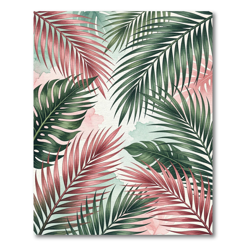 Vibrant Pink and Green Tropical Foliage Rug