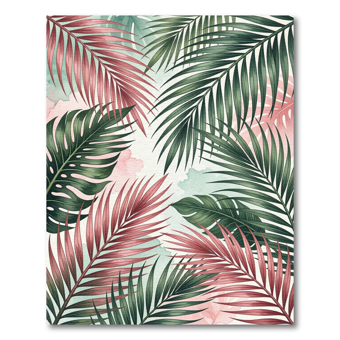Vibrant Pink and Green Tropical Foliage Rug