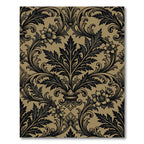 Vintage Golden Black Acanthus Floral Scroll Rug