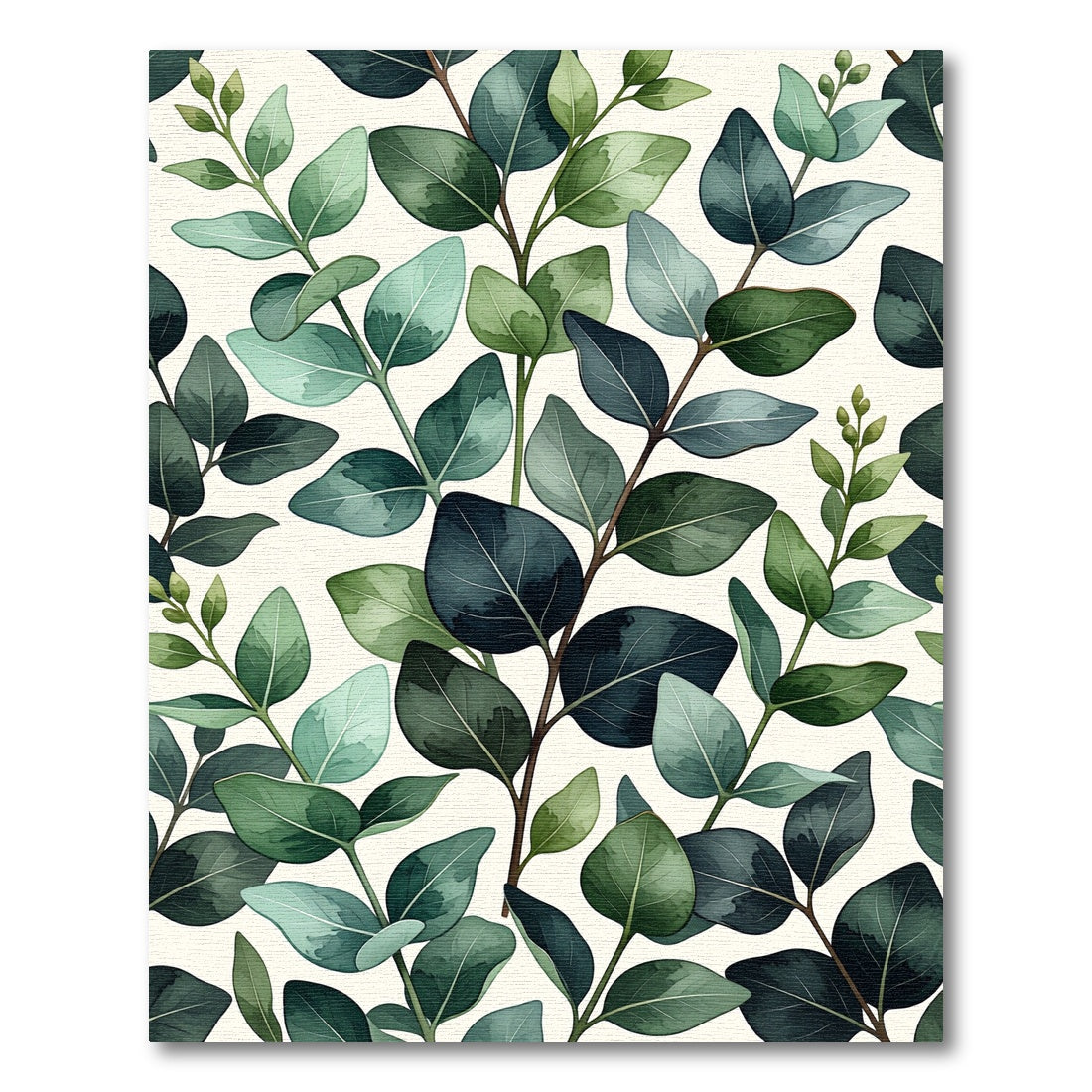Eucalyptus Leaves Watercolor Botanical Display Rug