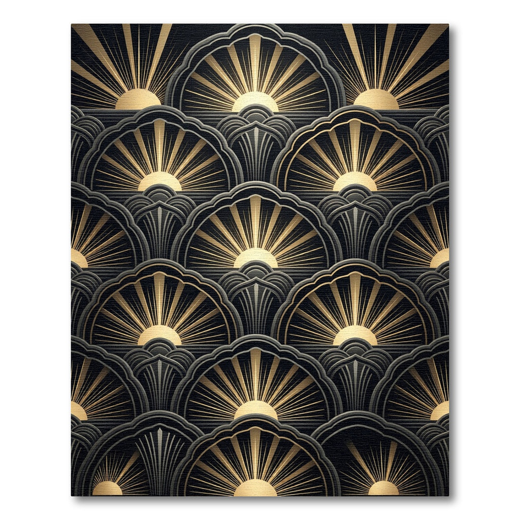 Art Deco Sunburst Fans Gold Black Rug