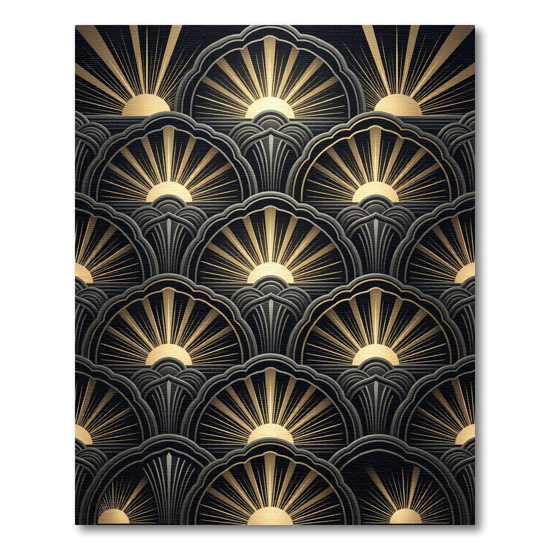 Art Deco Sunburst Fans Gold Black Rug