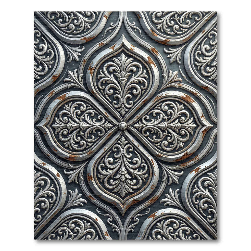 Ornate Silver Victorian Filigree Damask Rug