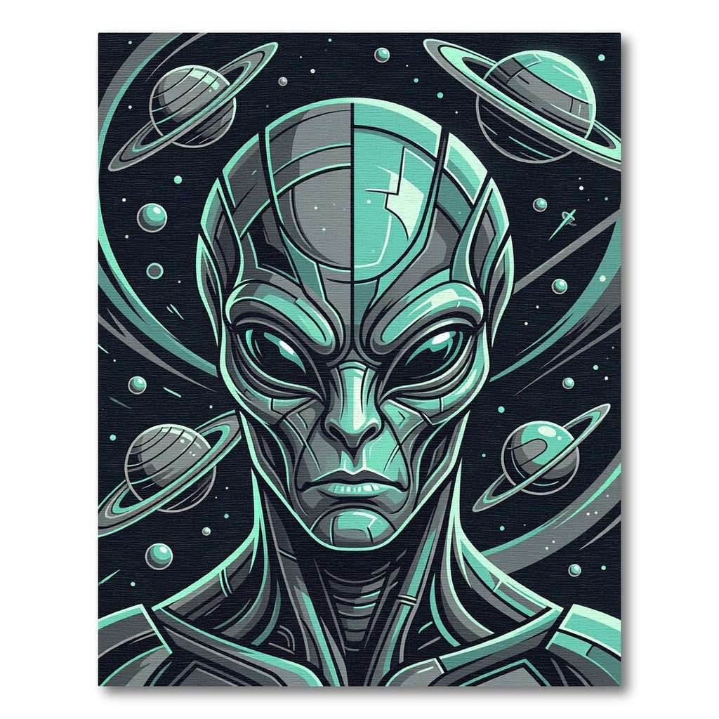 Futuristic Silver Alien Cosmic Planet Portrait Rug
