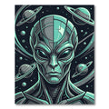 Futuristic Silver Alien Cosmic Planet Portrait Rug