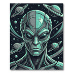 Futuristic Silver Alien Cosmic Planet Portrait Rug
