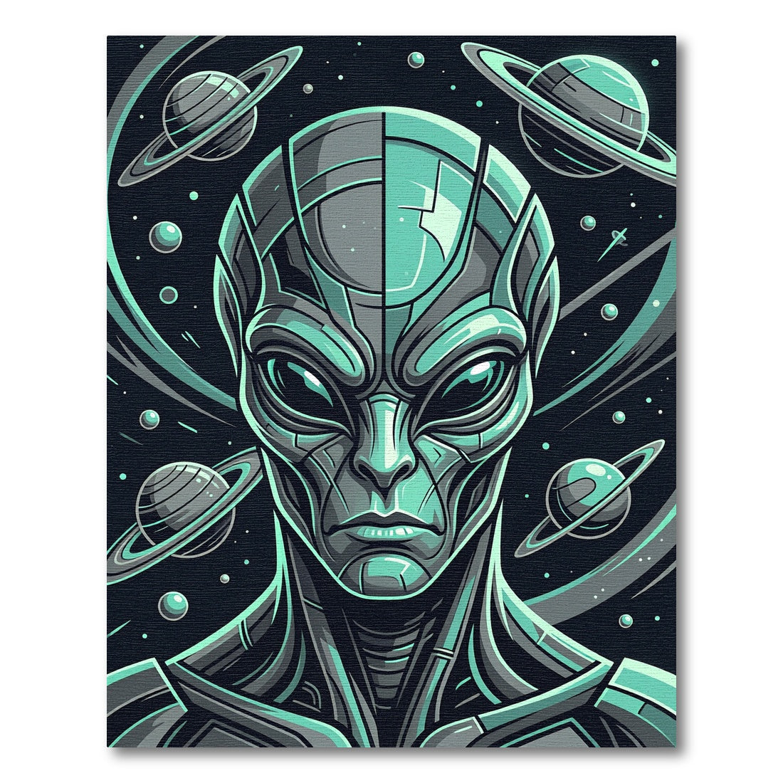 Futuristic Silver Alien Cosmic Planet Portrait Rug
