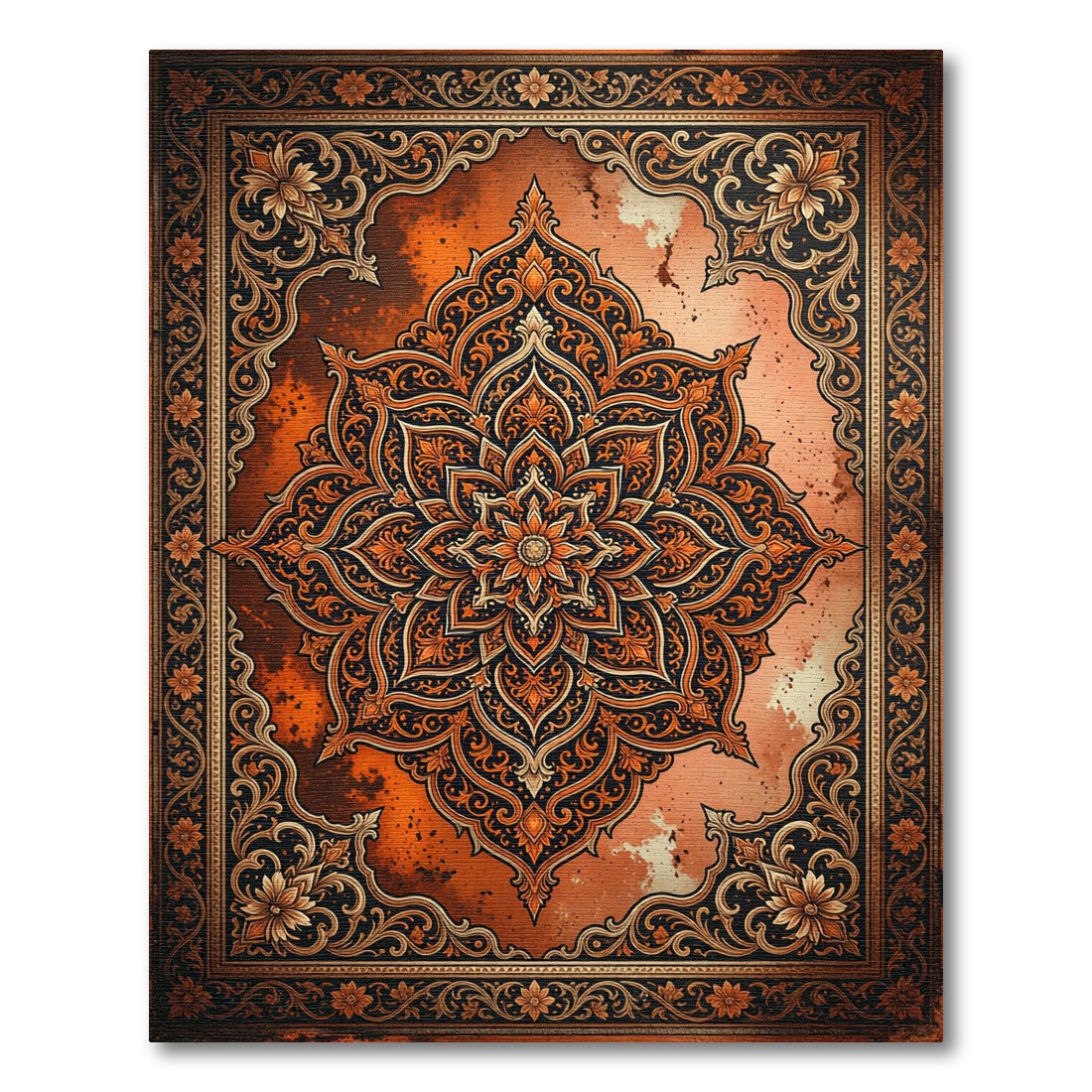 Intricate Burnt Orange Radiant Mandala Rug