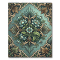 Teal Floral Scrollwork Vintage Medallion Rug