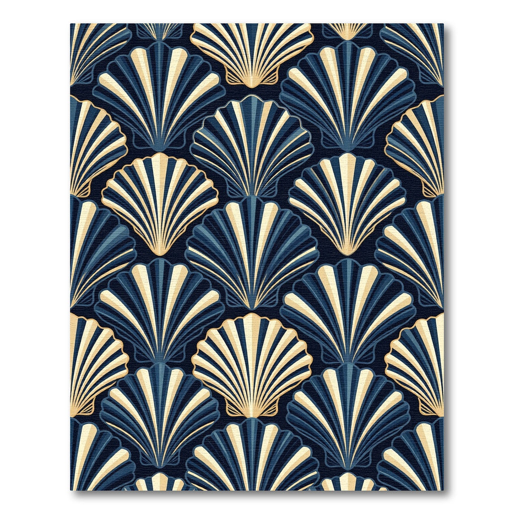 Art Deco Navy Shell Fan Rug