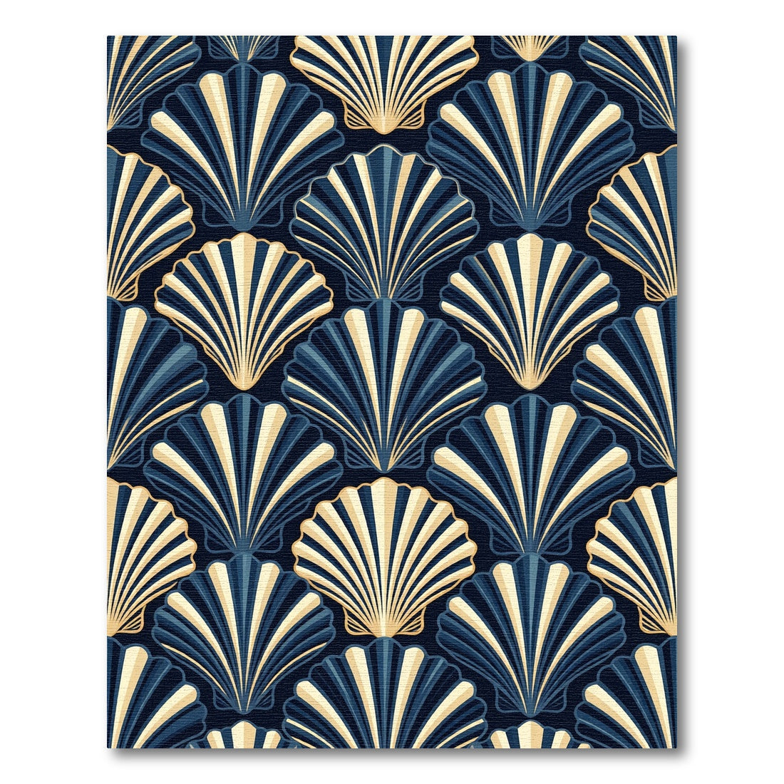 Art Deco Navy Shell Fan Rug