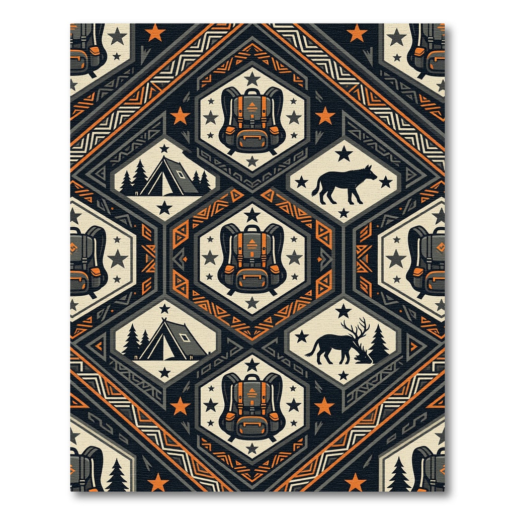 Geometric Hexagonal Adventure Camping Icon Rug