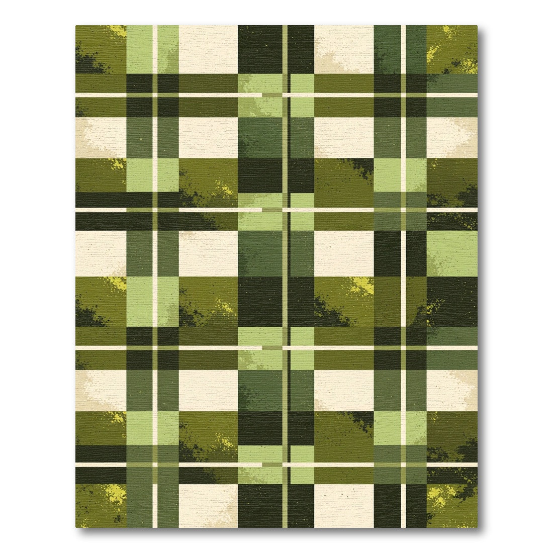 Green Plaid Speckled Block Rug