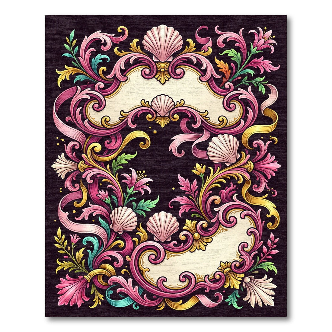 Ornate Pink Seashell Baroque Swirls Rug