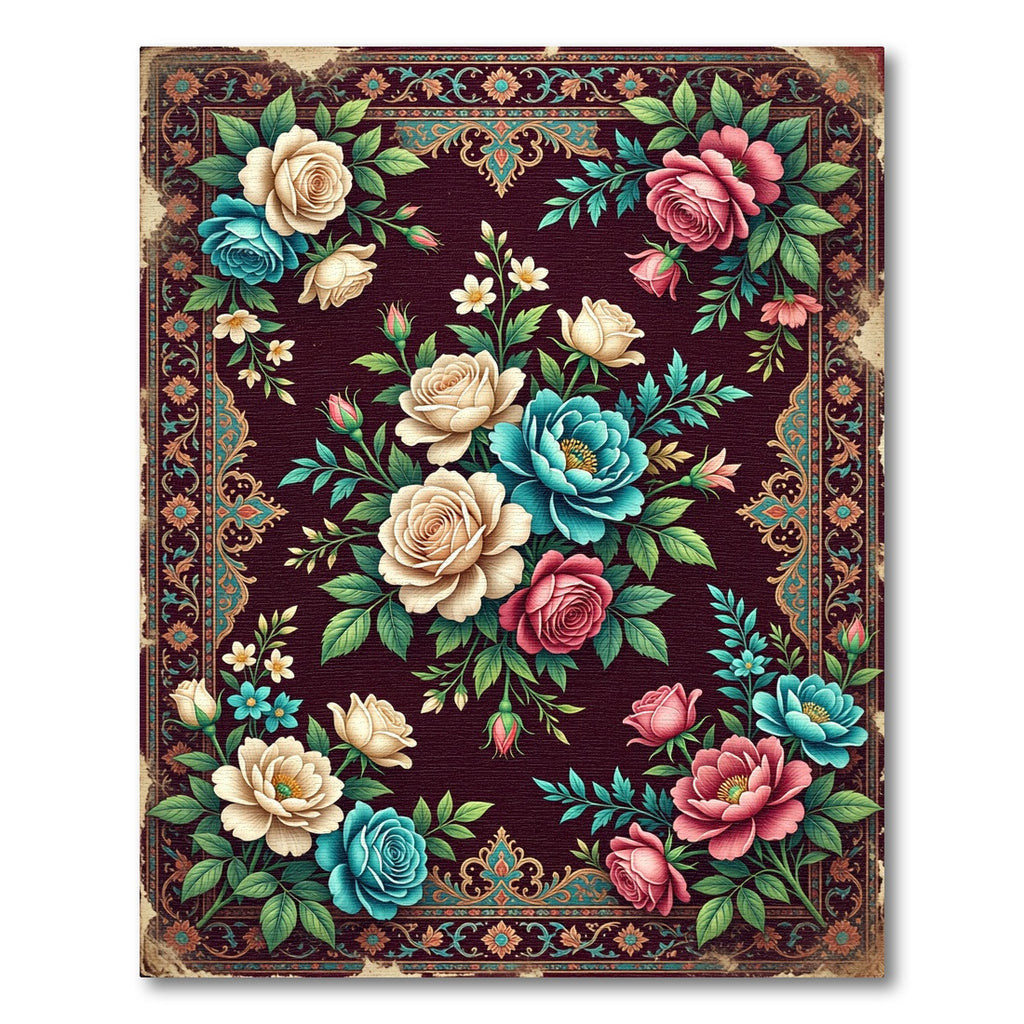 Vintage Crimson Floral Rose Abundance Rug