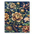 Ornate Golden Floral Navy Background Rug