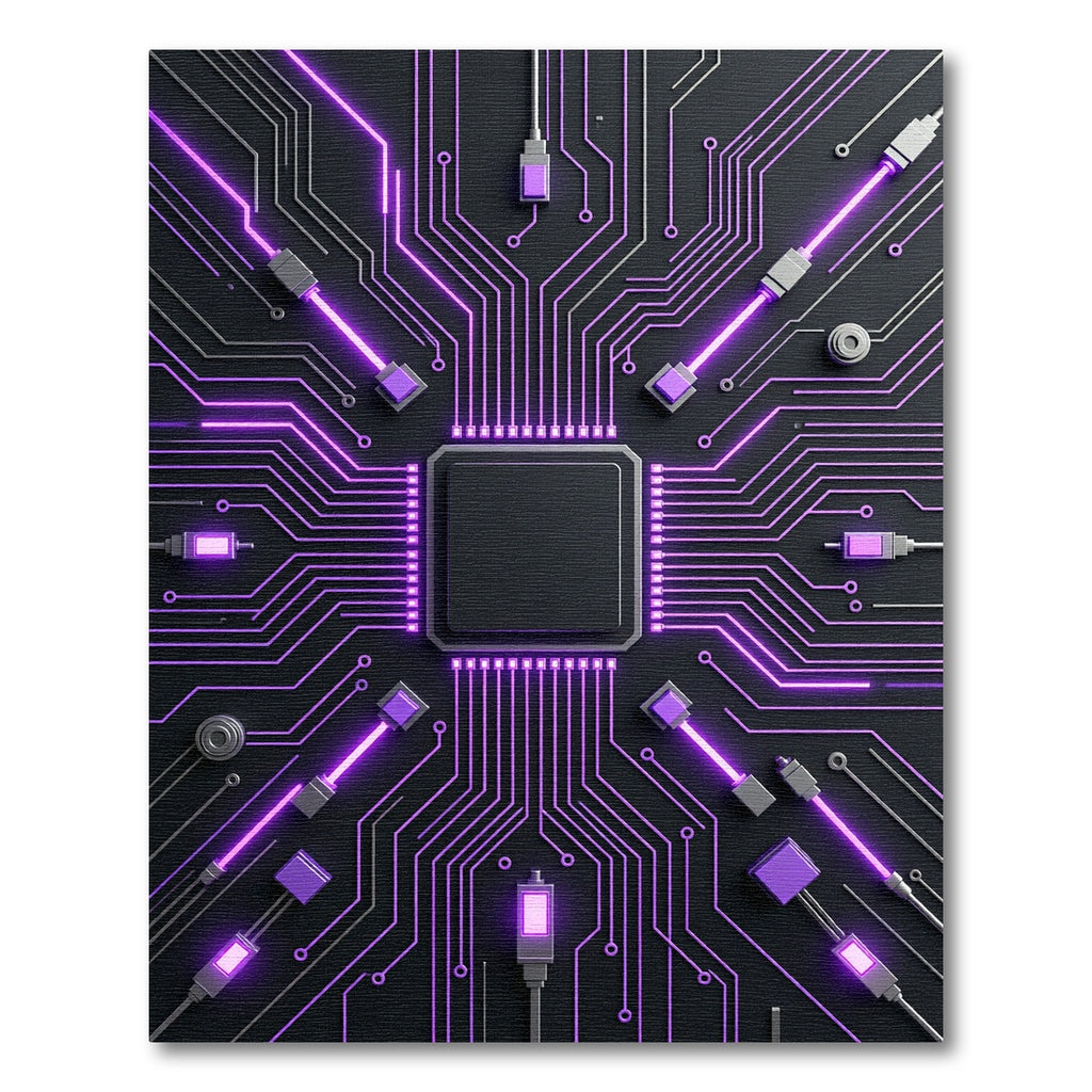 Neon Cybernetic Circuitry Glowing Abstract Art Rug