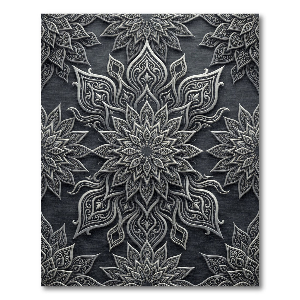 Elegant Silver Floral Filigree Medallion Rug