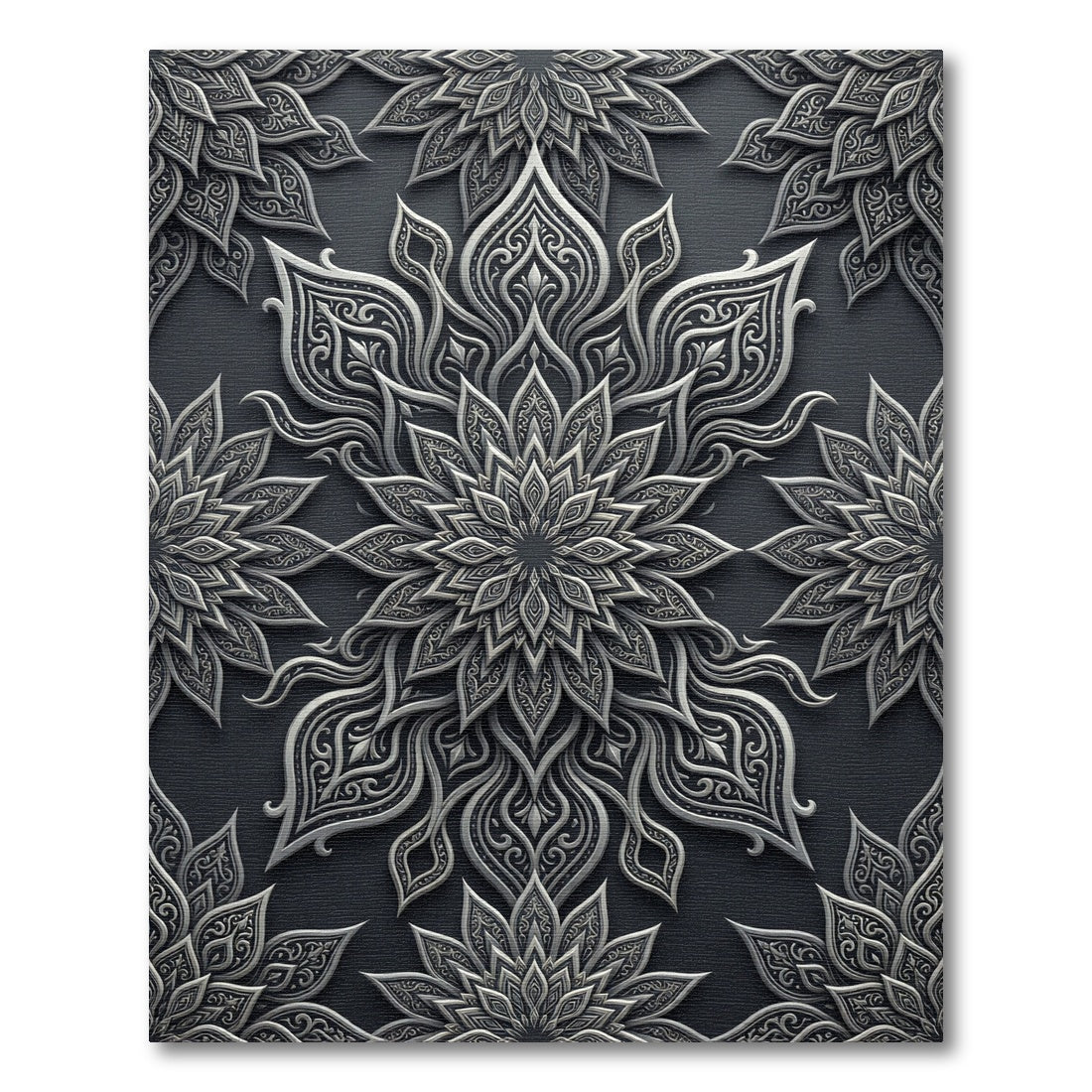 Elegant Silver Floral Filigree Medallion Rug