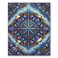 Ornate Compass Blue Gold Scroll Rug