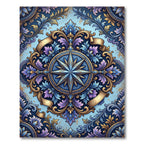 Ornate Compass Blue Gold Scroll Rug
