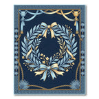 Blue Gold Laurel Wreath Bow Chain Rug