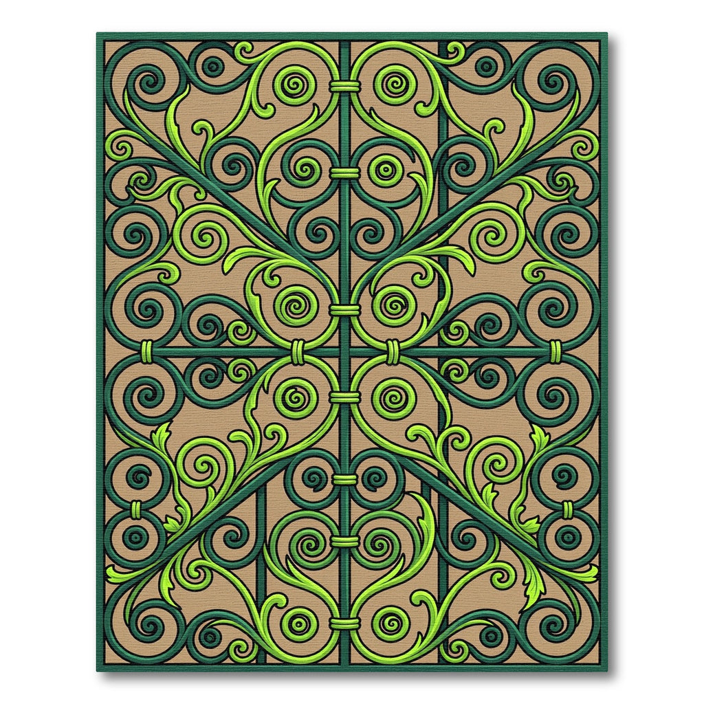 Emerald Green Scrollwork Garden Gate Rug
