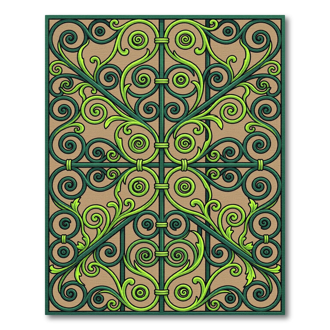 Emerald Green Scrollwork Garden Gate Rug