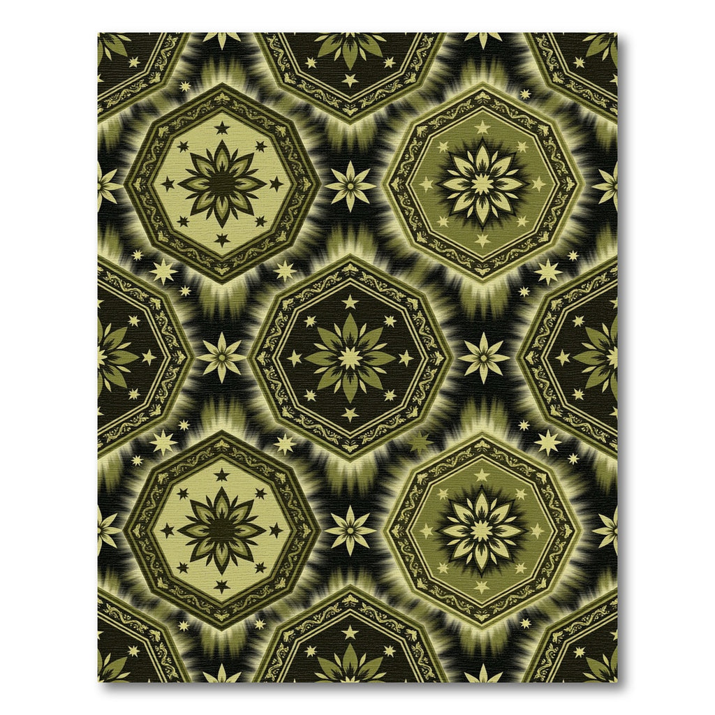 Olive Green Floral Star Octagon Rug