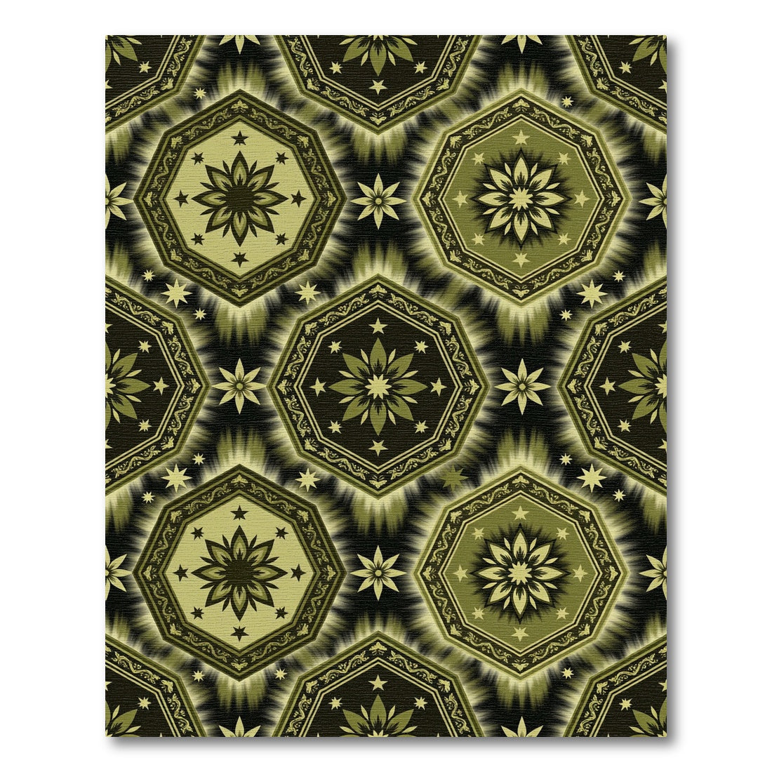 Olive Green Floral Star Octagon Rug