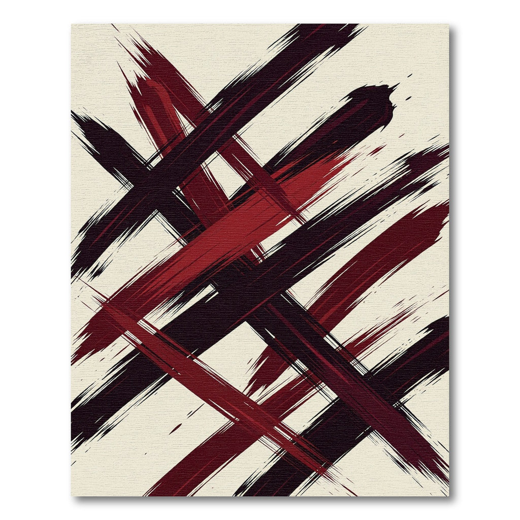 Bold Crimson Black Abstract Brushstroke Rug