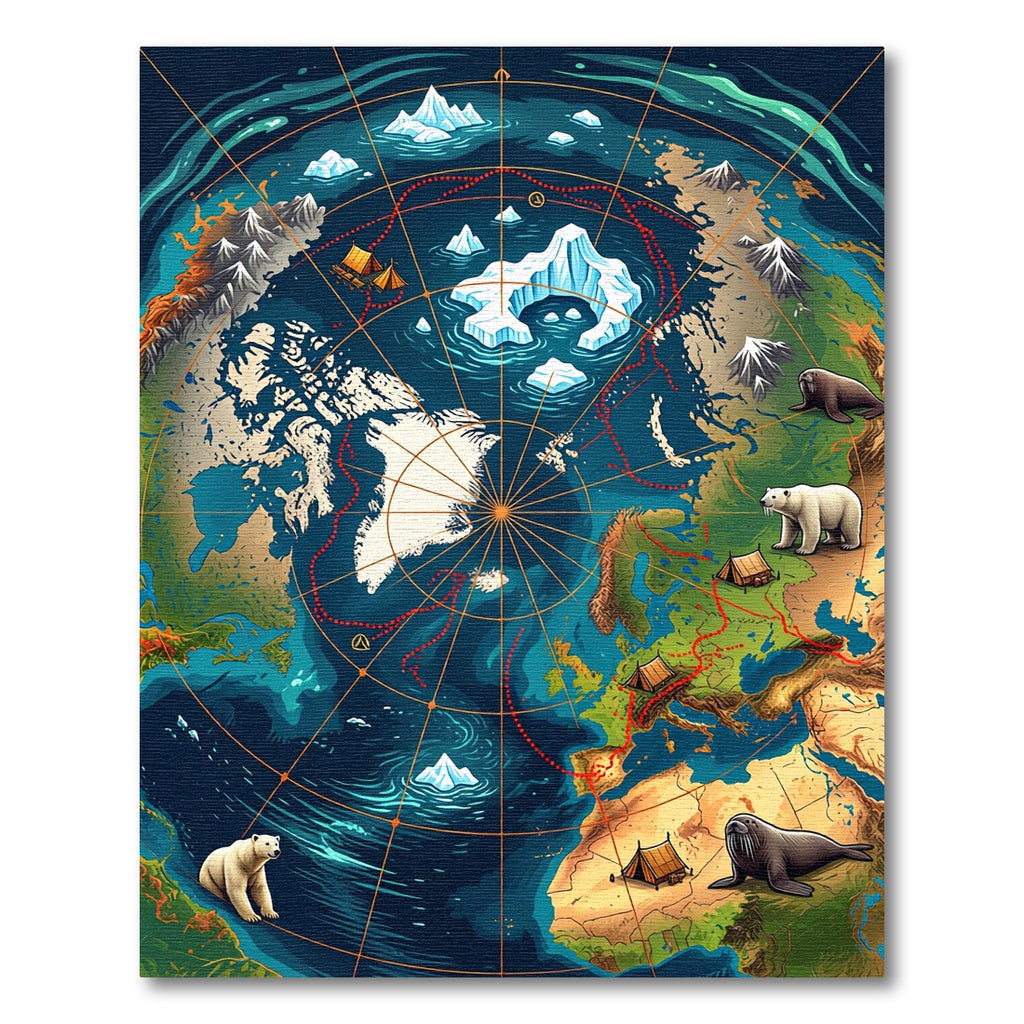 Arctic Globe Animals and Icebergs Rug